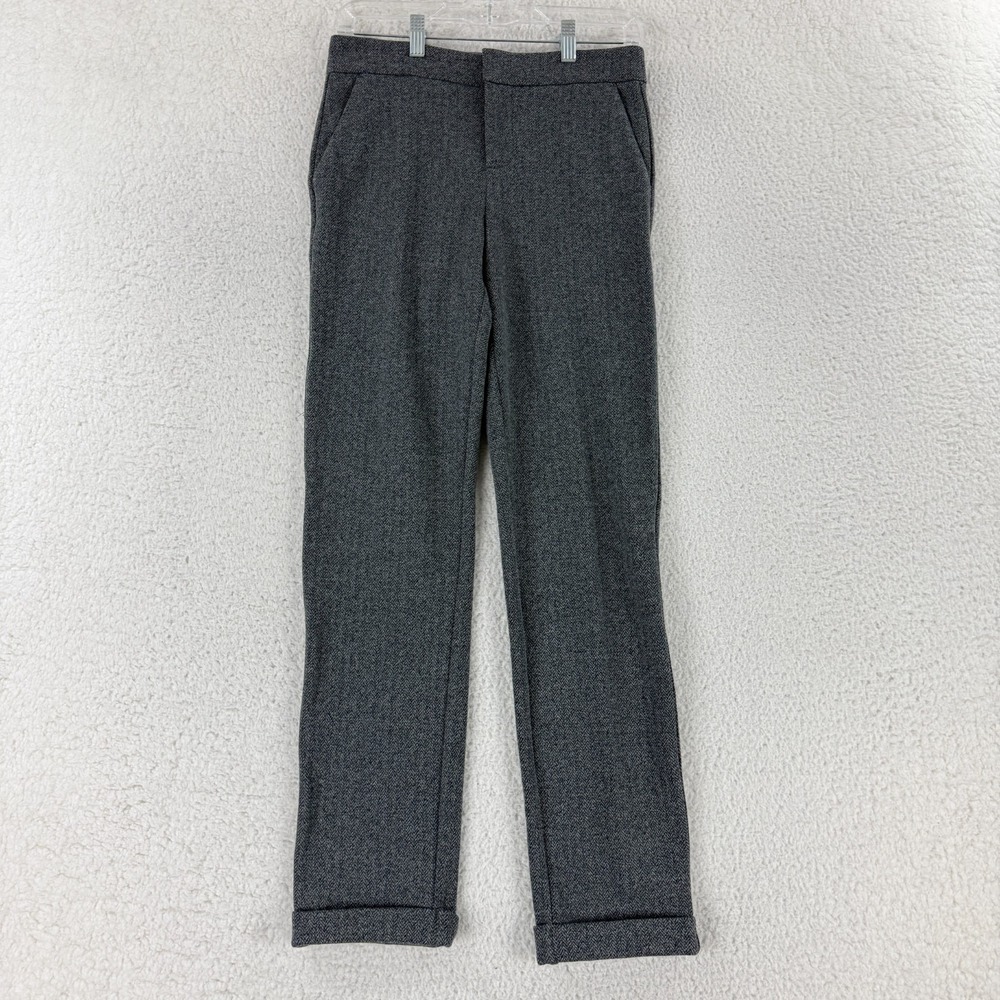 Ecru Trouser Dress Pants Womens Size 2 Gray Herringbone Slim Cuffed Mid-Rise New